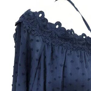 Swiss Dot Shift Dress Navy Blue Off Shoulder Knee Length Women L, Xhilaration